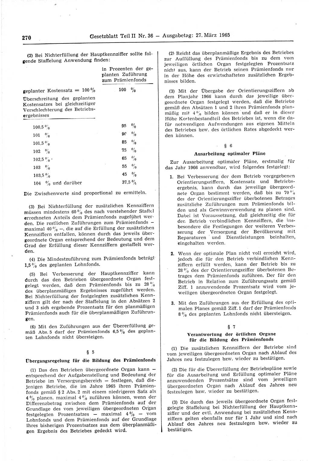 Gesetzblatt (GBl.) der Deutschen Demokratischen Republik (DDR) Teil ⅠⅠ 1965, Seite 270 (GBl. DDR ⅠⅠ 1965, S. 270)