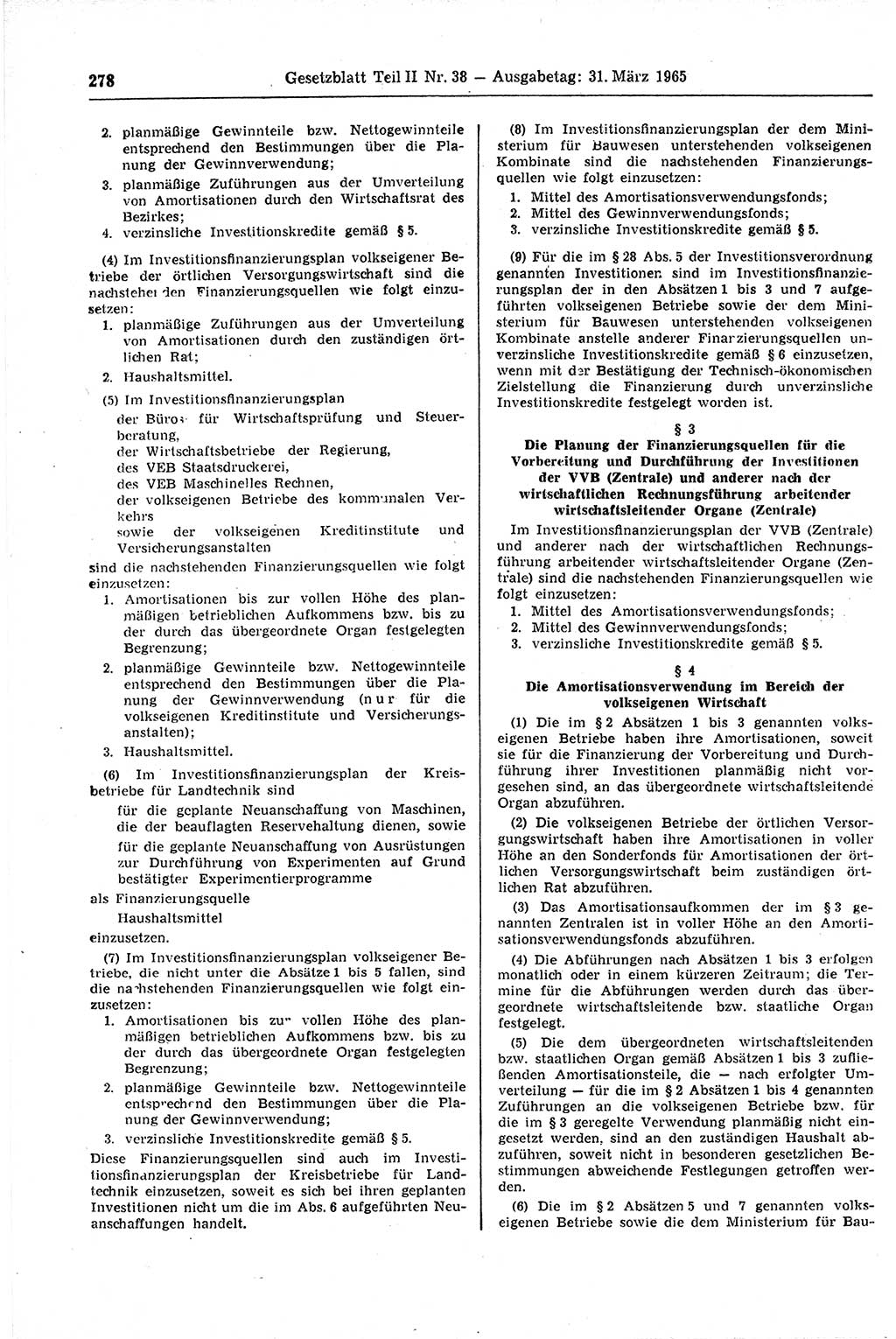 Gesetzblatt (GBl.) der Deutschen Demokratischen Republik (DDR) Teil ⅠⅠ 1965, Seite 278 (GBl. DDR ⅠⅠ 1965, S. 278)