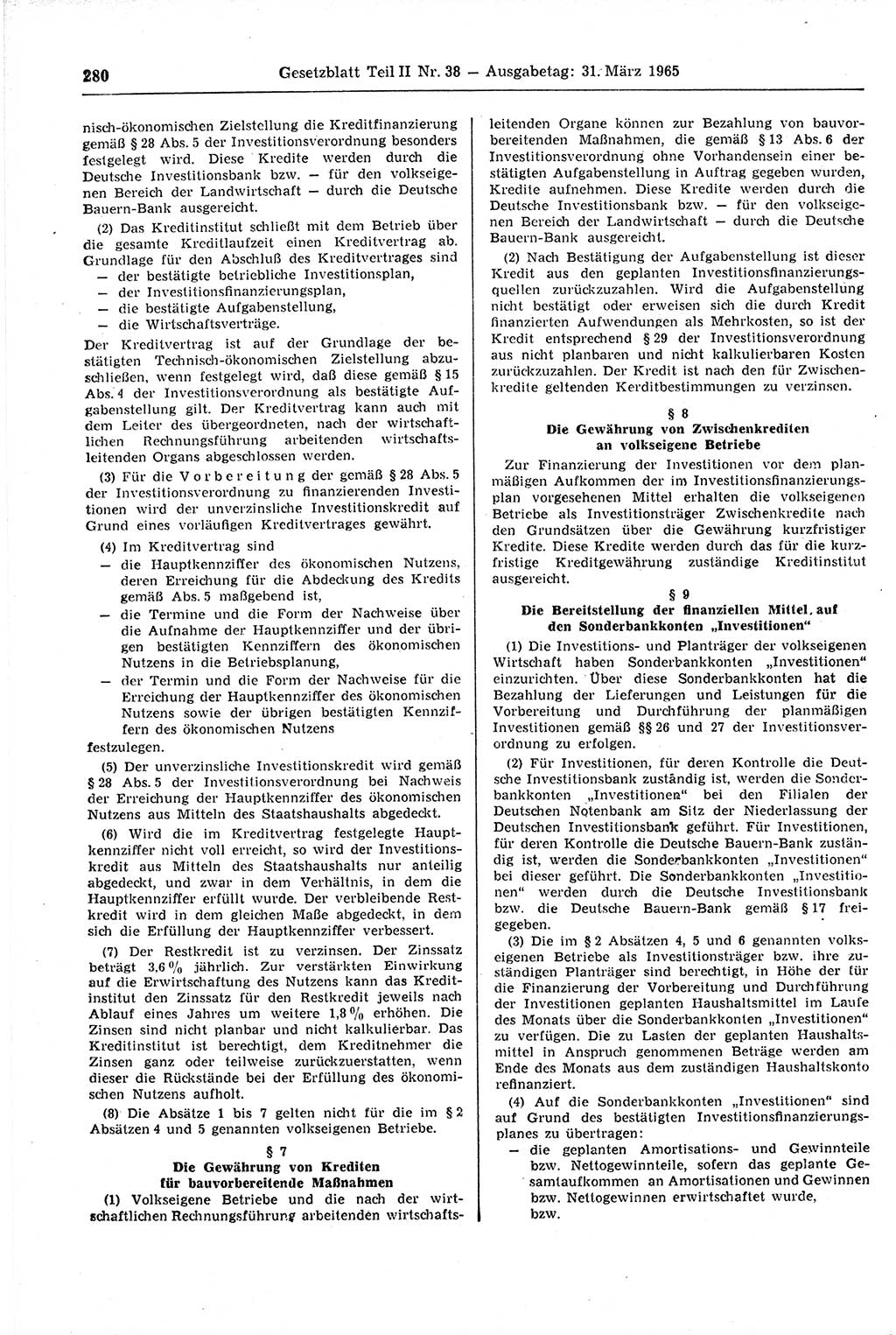 Gesetzblatt (GBl.) der Deutschen Demokratischen Republik (DDR) Teil ⅠⅠ 1965, Seite 280 (GBl. DDR ⅠⅠ 1965, S. 280)
