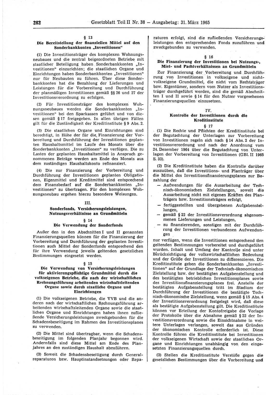 Gesetzblatt (GBl.) der Deutschen Demokratischen Republik (DDR) Teil ⅠⅠ 1965, Seite 282 (GBl. DDR ⅠⅠ 1965, S. 282)