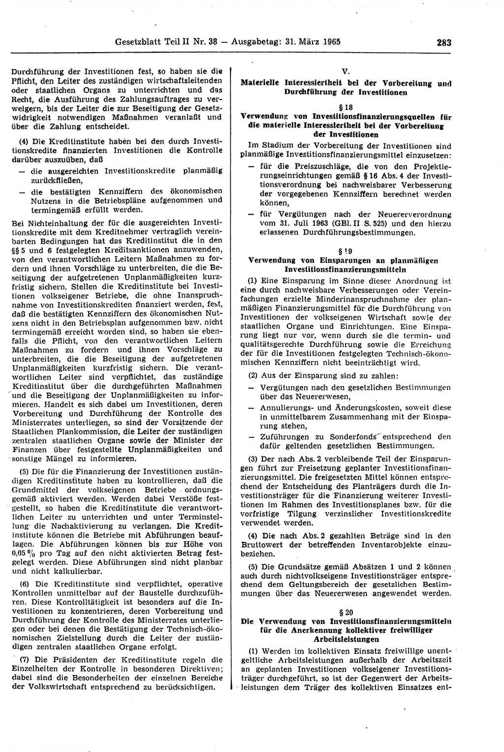Gesetzblatt (GBl.) der Deutschen Demokratischen Republik (DDR) Teil ⅠⅠ 1965, Seite 283 (GBl. DDR ⅠⅠ 1965, S. 283)