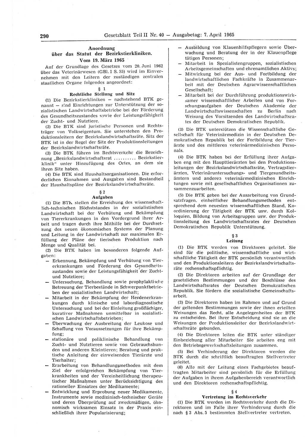 Gesetzblatt (GBl.) der Deutschen Demokratischen Republik (DDR) Teil ⅠⅠ 1965, Seite 290 (GBl. DDR ⅠⅠ 1965, S. 290)