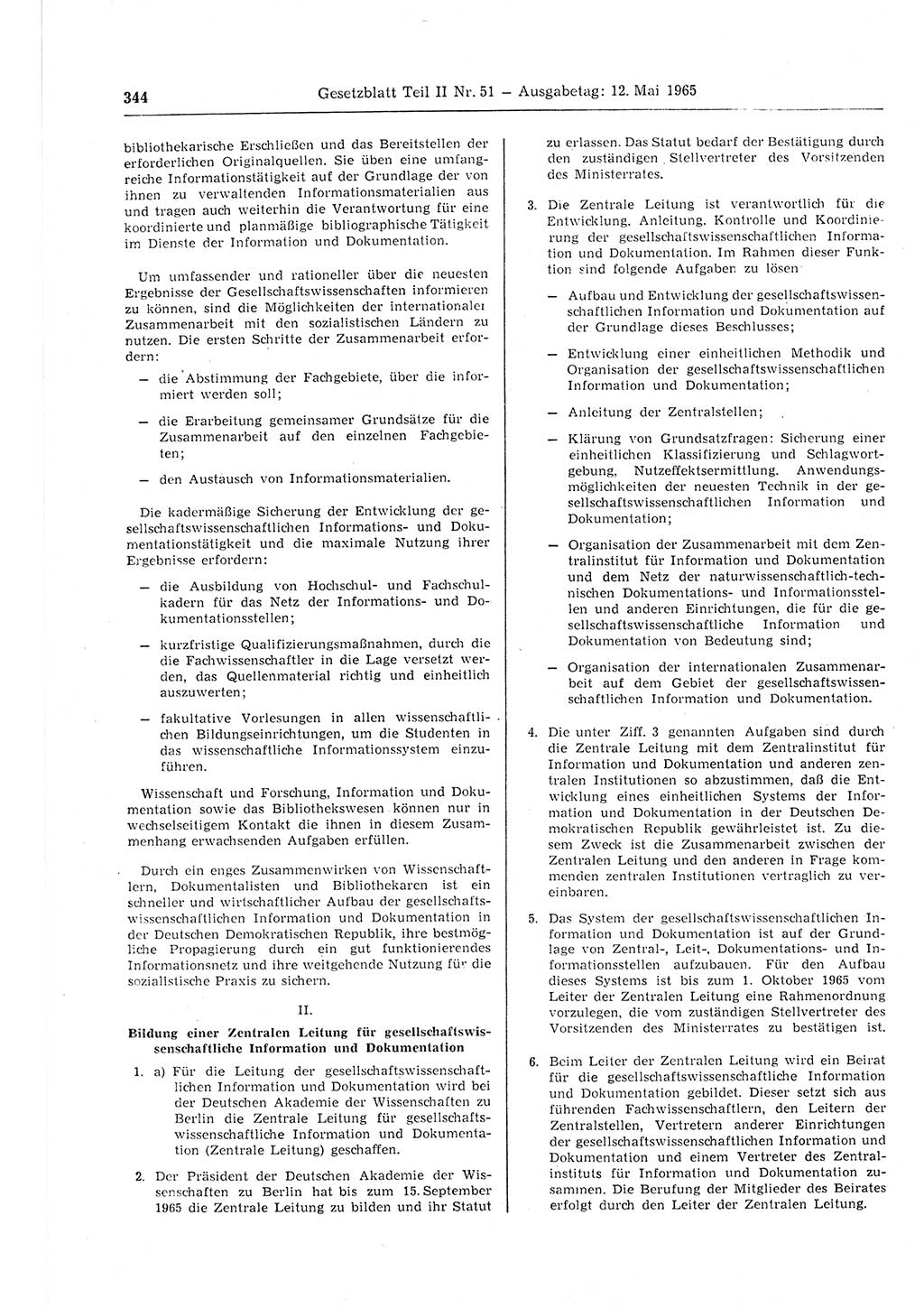 Gesetzblatt (GBl.) der Deutschen Demokratischen Republik (DDR) Teil ⅠⅠ 1965, Seite 344 (GBl. DDR ⅠⅠ 1965, S. 344)