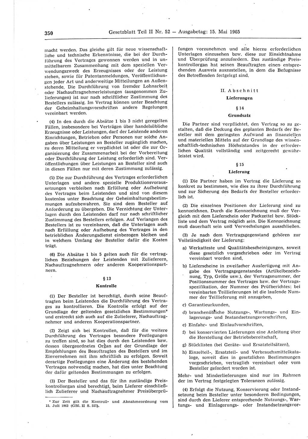 Gesetzblatt (GBl.) der Deutschen Demokratischen Republik (DDR) Teil ⅠⅠ 1965, Seite 350 (GBl. DDR ⅠⅠ 1965, S. 350)