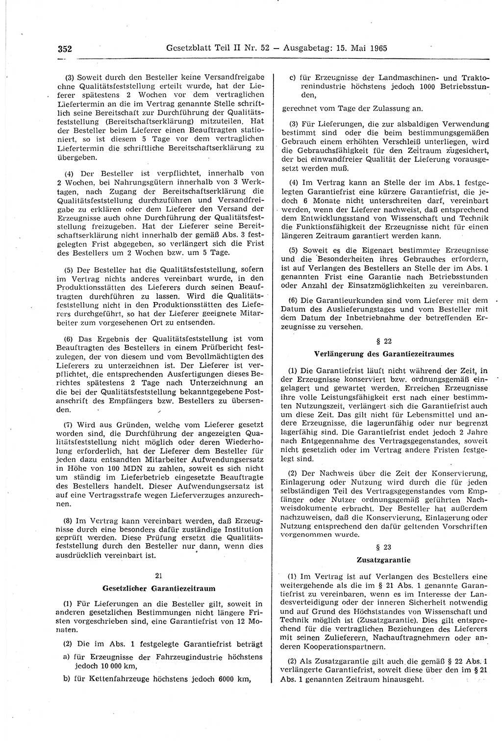 Gesetzblatt (GBl.) der Deutschen Demokratischen Republik (DDR) Teil ⅠⅠ 1965, Seite 352 (GBl. DDR ⅠⅠ 1965, S. 352)