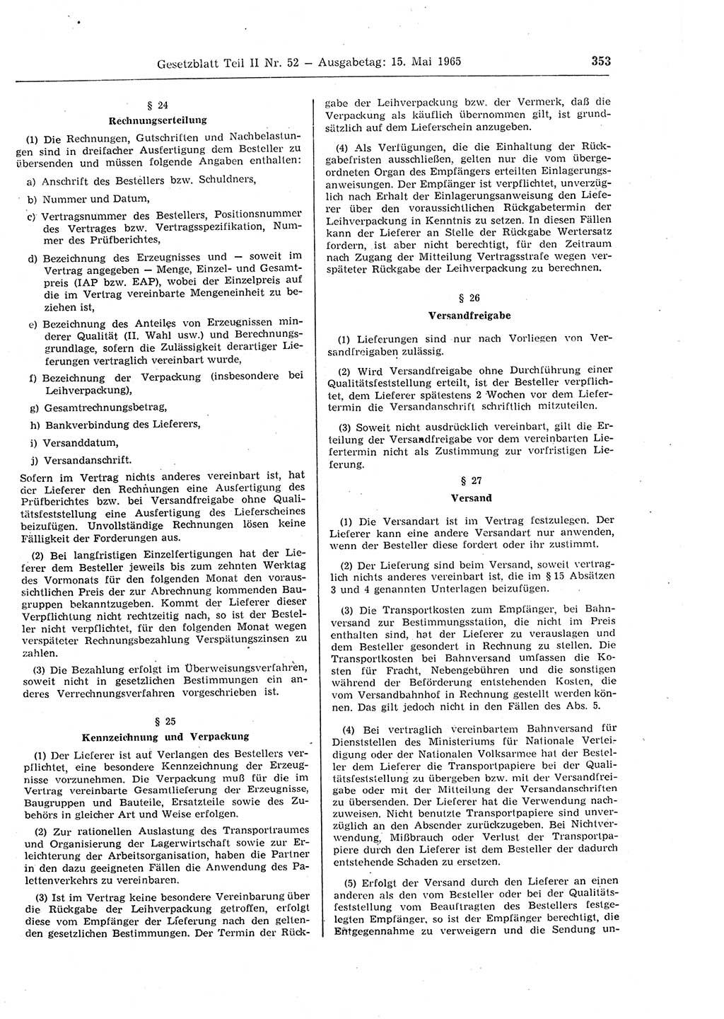 Gesetzblatt (GBl.) der Deutschen Demokratischen Republik (DDR) Teil ⅠⅠ 1965, Seite 353 (GBl. DDR ⅠⅠ 1965, S. 353)