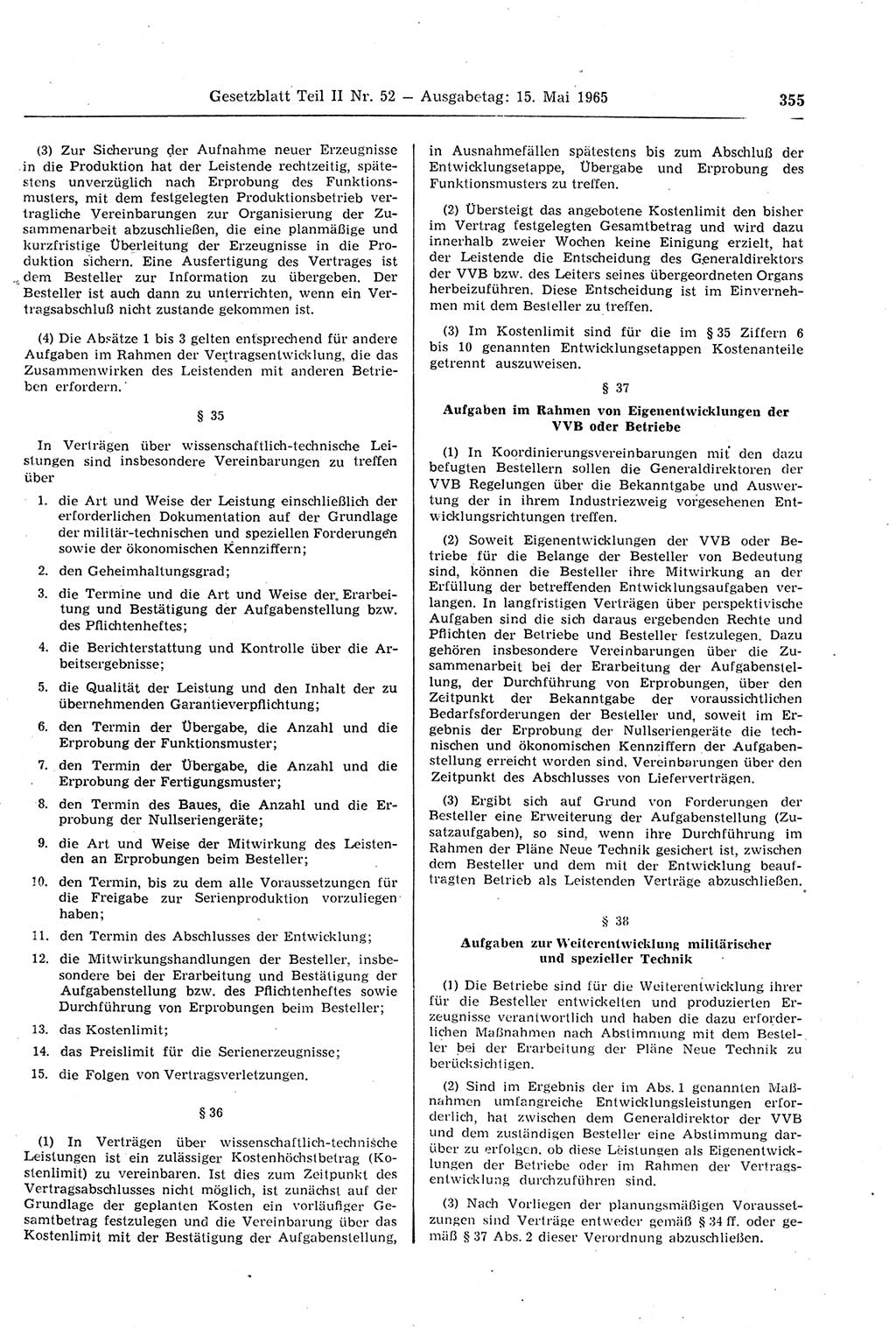 Gesetzblatt (GBl.) der Deutschen Demokratischen Republik (DDR) Teil ⅠⅠ 1965, Seite 355 (GBl. DDR ⅠⅠ 1965, S. 355)