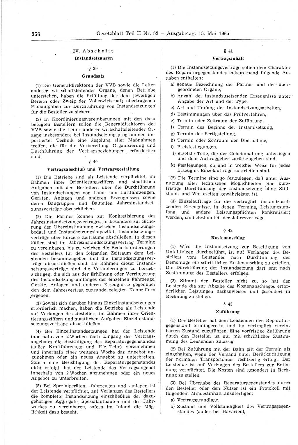 Gesetzblatt (GBl.) der Deutschen Demokratischen Republik (DDR) Teil ⅠⅠ 1965, Seite 356 (GBl. DDR ⅠⅠ 1965, S. 356)