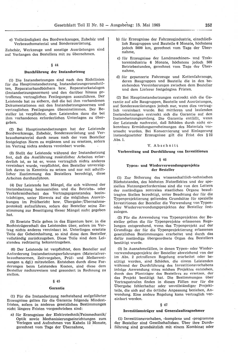 Gesetzblatt (GBl.) der Deutschen Demokratischen Republik (DDR) Teil ⅠⅠ 1965, Seite 357 (GBl. DDR ⅠⅠ 1965, S. 357)
