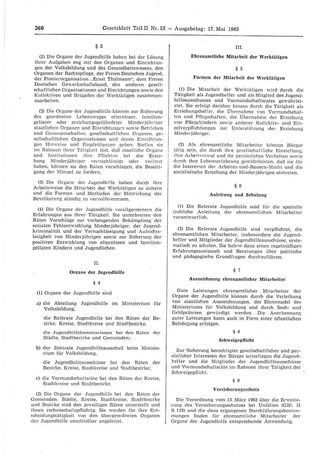 Gesetzblatt (GBl.) der Deutschen Demokratischen Republik (DDR) Teil ⅠⅠ 1965, Seite 360 (GBl. DDR ⅠⅠ 1965, S. 360)