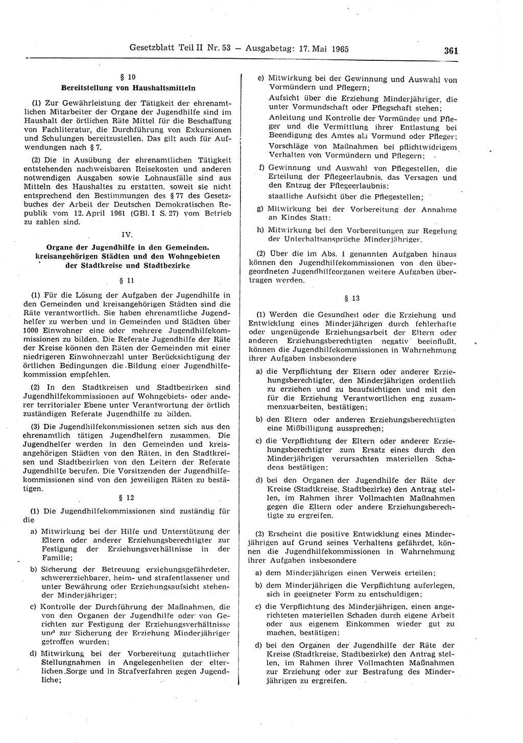 Gesetzblatt (GBl.) der Deutschen Demokratischen Republik (DDR) Teil ⅠⅠ 1965, Seite 361 (GBl. DDR ⅠⅠ 1965, S. 361)