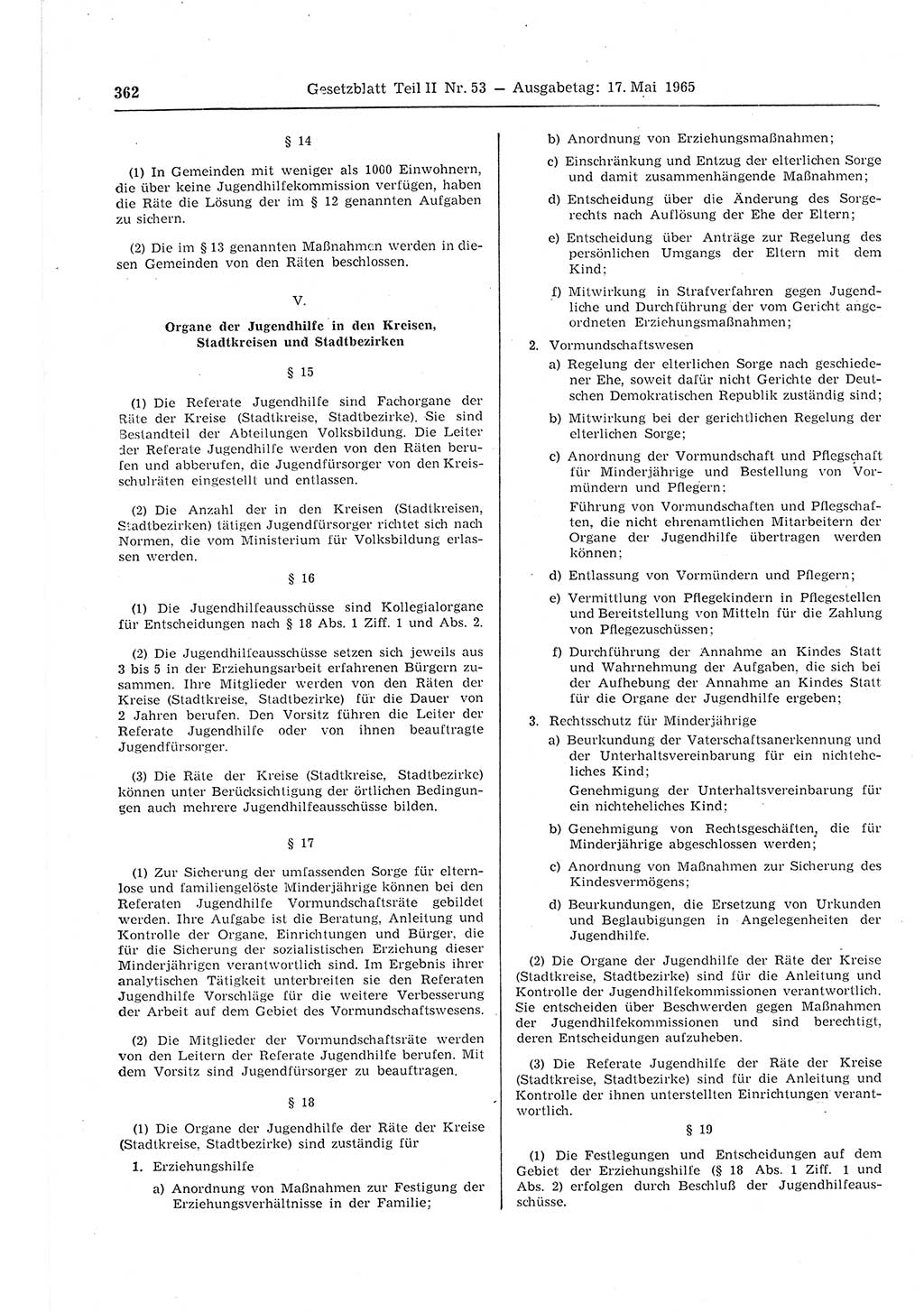 Gesetzblatt (GBl.) der Deutschen Demokratischen Republik (DDR) Teil ⅠⅠ 1965, Seite 362 (GBl. DDR ⅠⅠ 1965, S. 362)