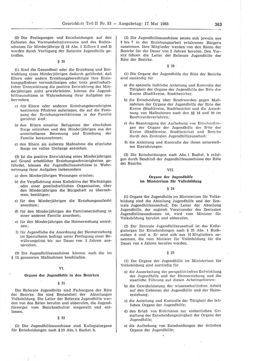 Gesetzblatt (GBl.) der Deutschen Demokratischen Republik (DDR) Teil ⅠⅠ 1965, Seite 363 (GBl. DDR ⅠⅠ 1965, S. 363)
