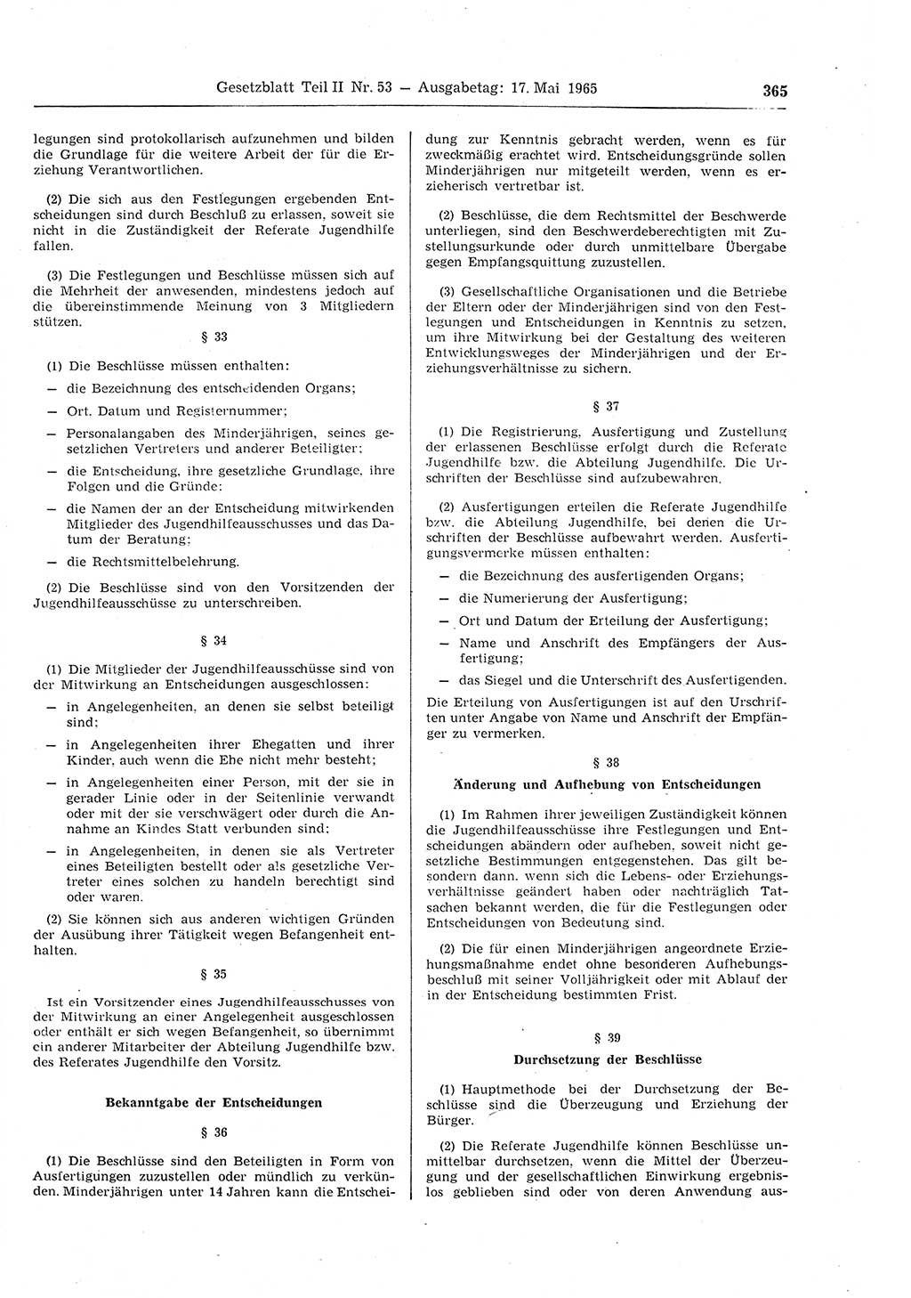 Gesetzblatt (GBl.) der Deutschen Demokratischen Republik (DDR) Teil ⅠⅠ 1965, Seite 365 (GBl. DDR ⅠⅠ 1965, S. 365)