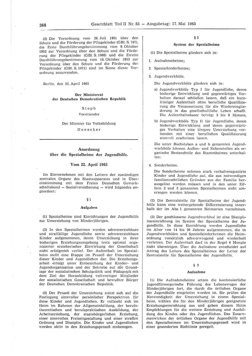 Gesetzblatt (GBl.) der Deutschen Demokratischen Republik (DDR) Teil ⅠⅠ 1965, Seite 368 (GBl. DDR ⅠⅠ 1965, S. 368)