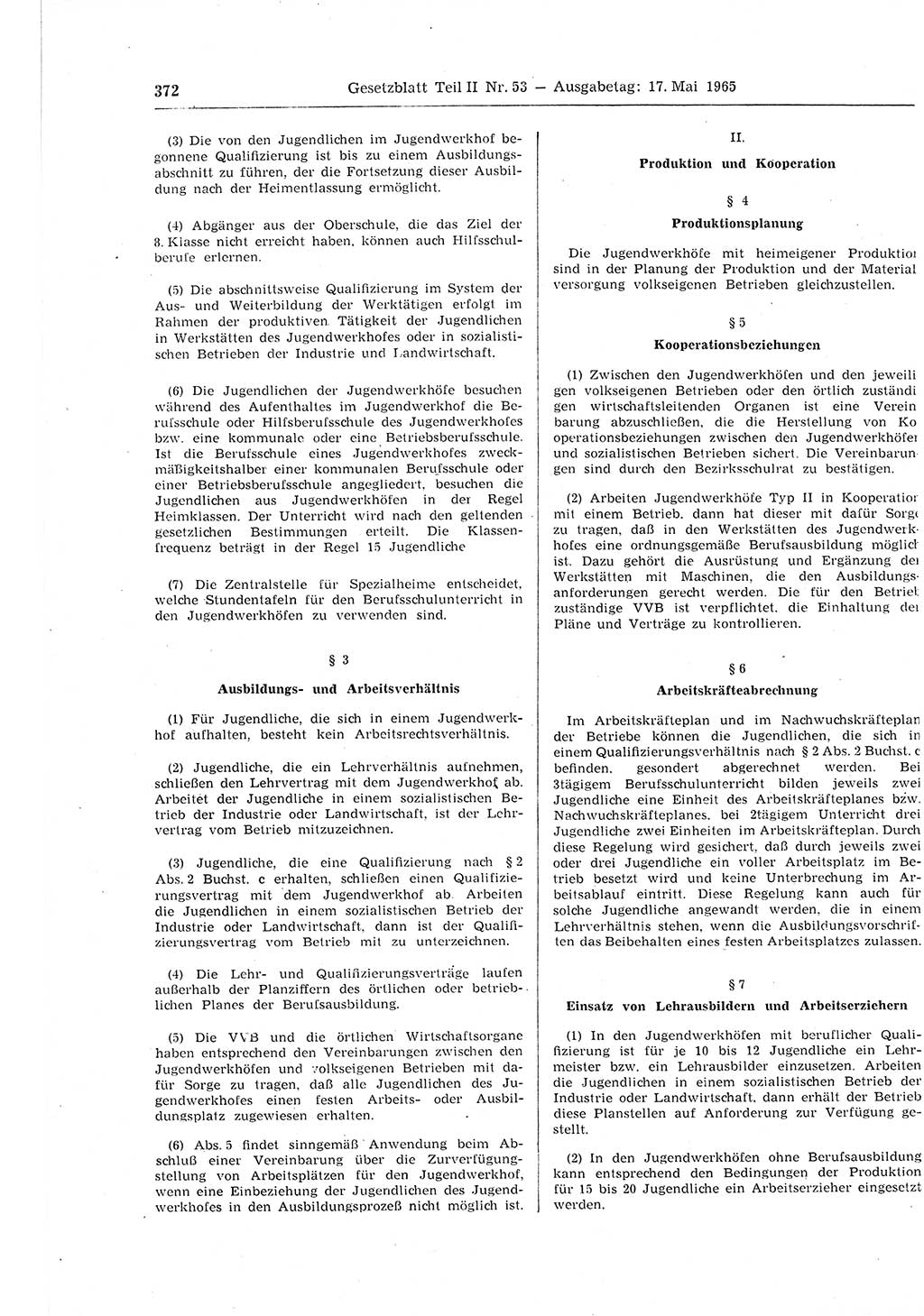 Gesetzblatt (GBl.) der Deutschen Demokratischen Republik (DDR) Teil ⅠⅠ 1965, Seite 372 (GBl. DDR ⅠⅠ 1965, S. 372)