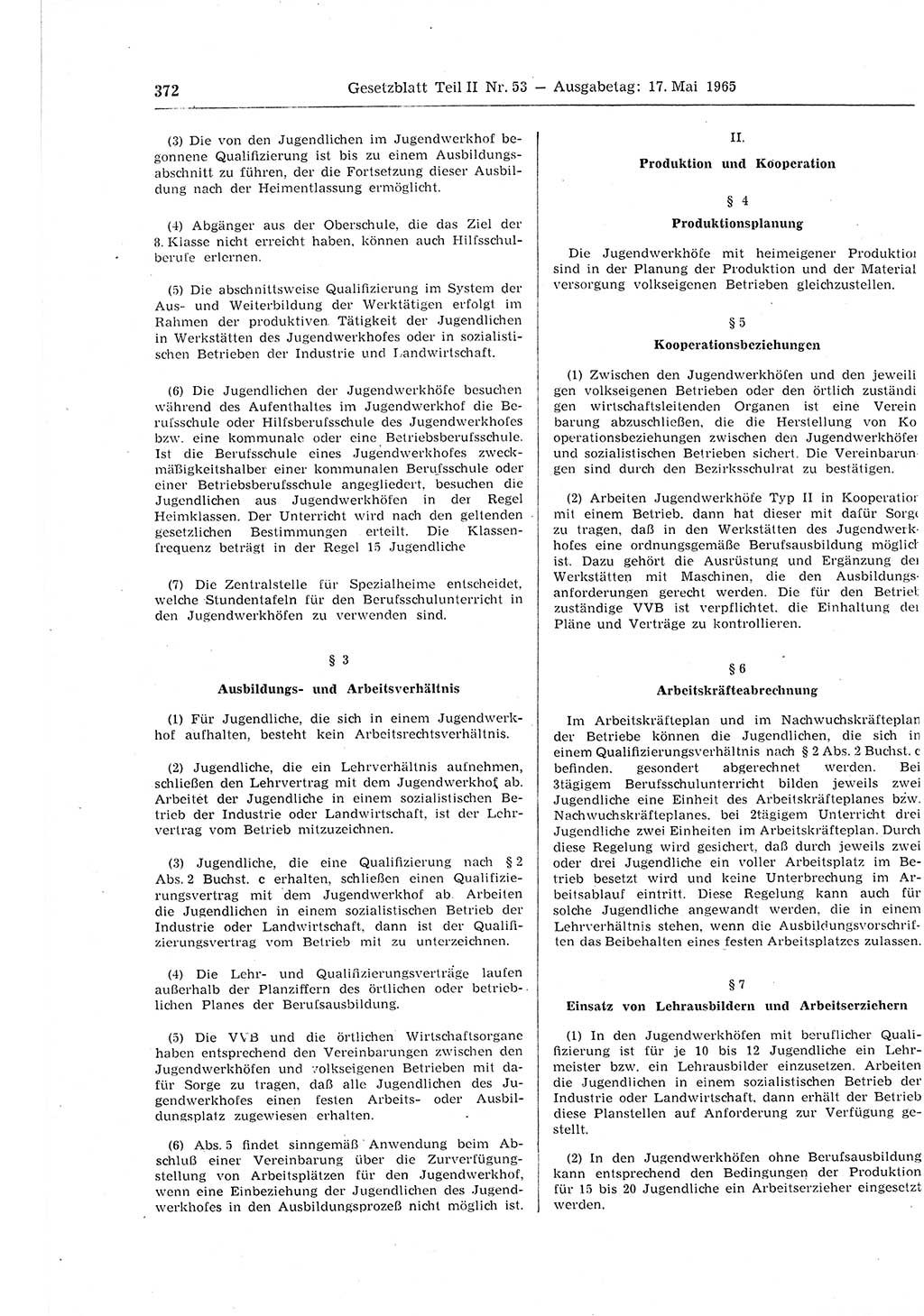 Gesetzblatt (GBl.) der Deutschen Demokratischen Republik (DDR) Teil ⅠⅠ 1965, Seite 372 (GBl. DDR ⅠⅠ 1965, S. 372)