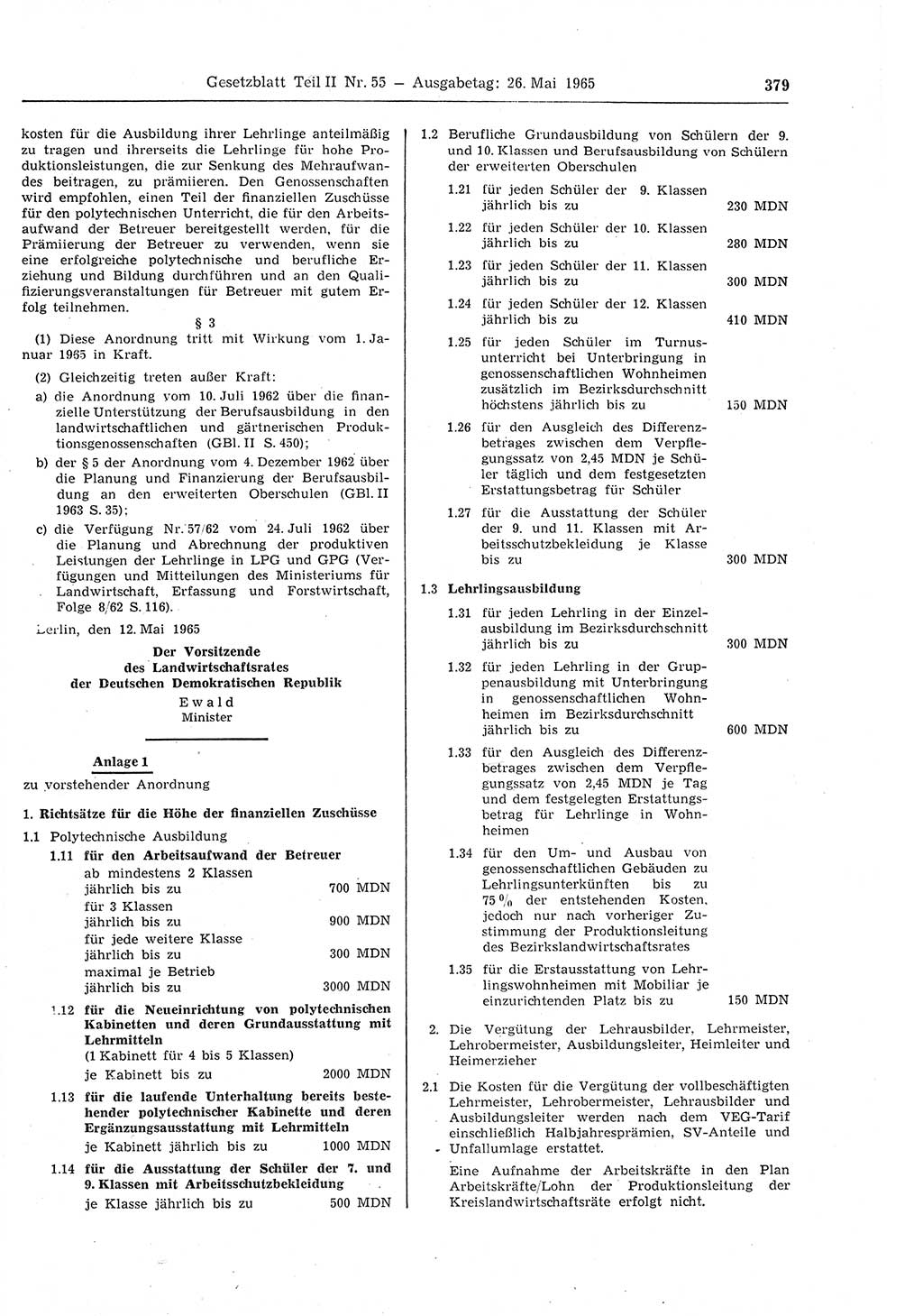 Gesetzblatt (GBl.) der Deutschen Demokratischen Republik (DDR) Teil ⅠⅠ 1965, Seite 379 (GBl. DDR ⅠⅠ 1965, S. 379)