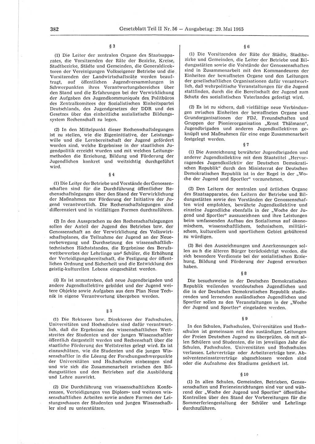 Gesetzblatt (GBl.) der Deutschen Demokratischen Republik (DDR) Teil ⅠⅠ 1965, Seite 382 (GBl. DDR ⅠⅠ 1965, S. 382)