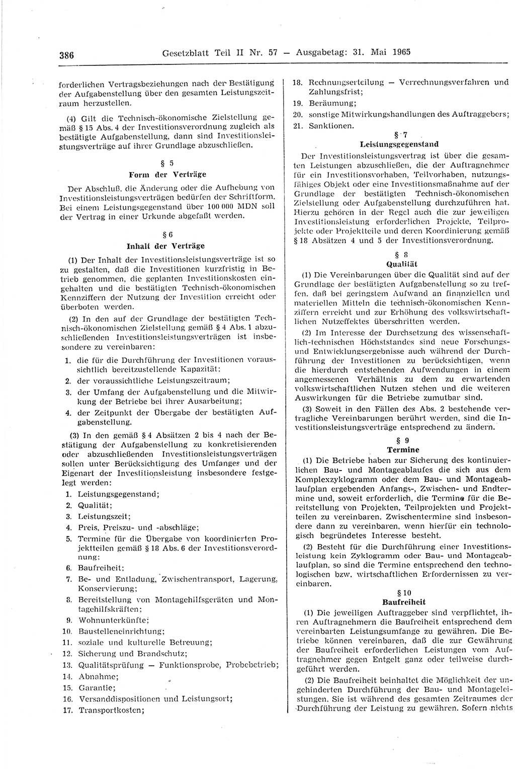 Gesetzblatt (GBl.) der Deutschen Demokratischen Republik (DDR) Teil ⅠⅠ 1965, Seite 386 (GBl. DDR ⅠⅠ 1965, S. 386)