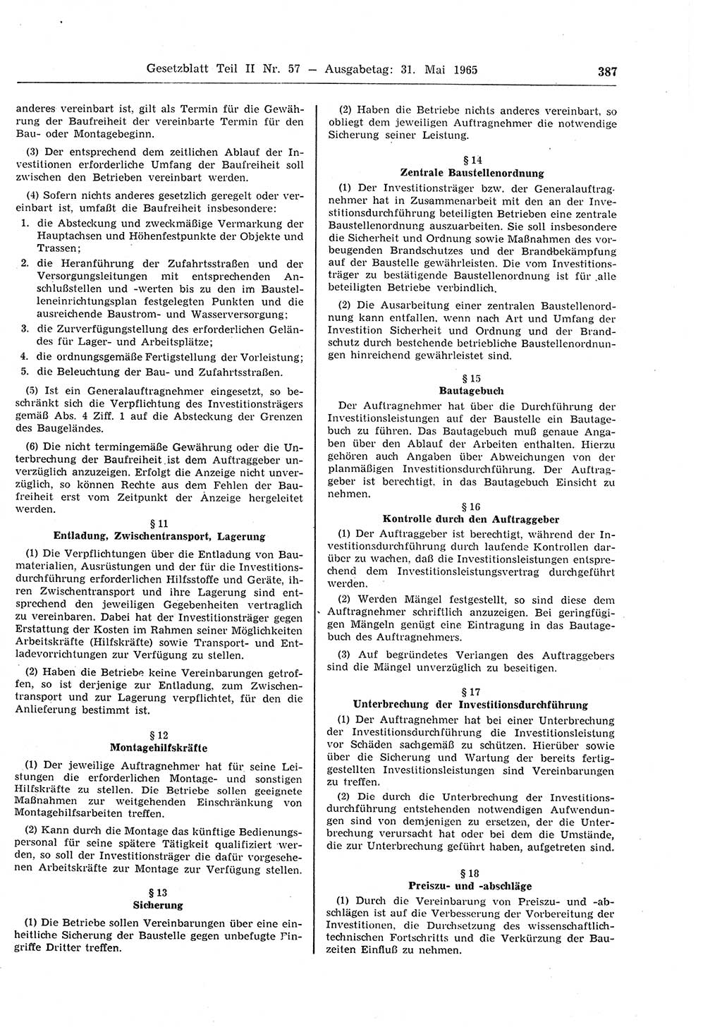 Gesetzblatt (GBl.) der Deutschen Demokratischen Republik (DDR) Teil ⅠⅠ 1965, Seite 387 (GBl. DDR ⅠⅠ 1965, S. 387)