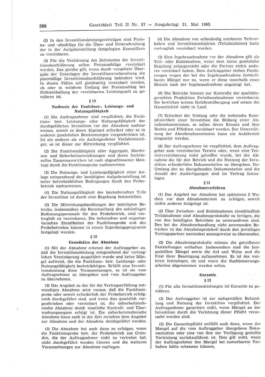 Gesetzblatt (GBl.) der Deutschen Demokratischen Republik (DDR) Teil ⅠⅠ 1965, Seite 388 (GBl. DDR ⅠⅠ 1965, S. 388)