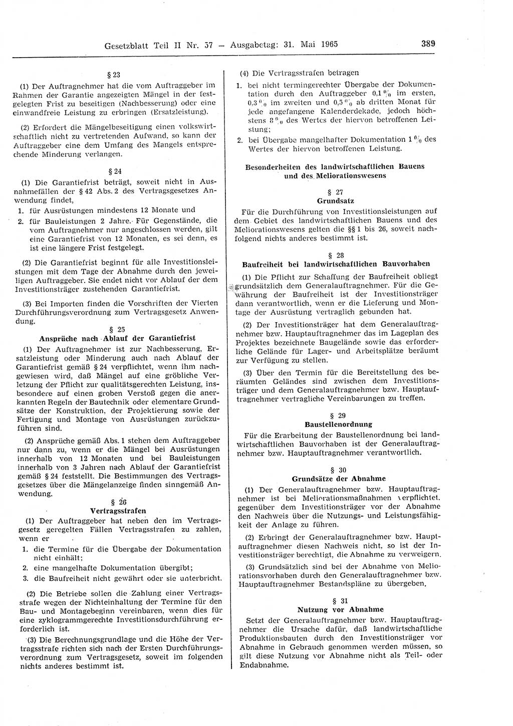 Gesetzblatt (GBl.) der Deutschen Demokratischen Republik (DDR) Teil ⅠⅠ 1965, Seite 389 (GBl. DDR ⅠⅠ 1965, S. 389)