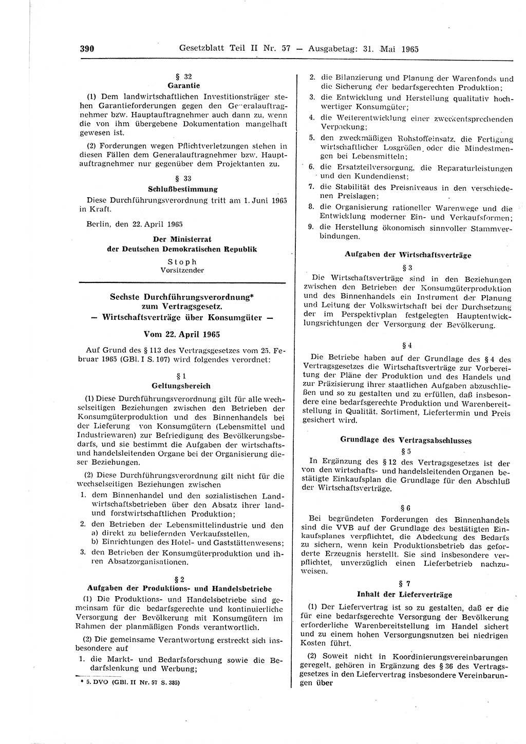 Gesetzblatt (GBl.) der Deutschen Demokratischen Republik (DDR) Teil ⅠⅠ 1965, Seite 390 (GBl. DDR ⅠⅠ 1965, S. 390)