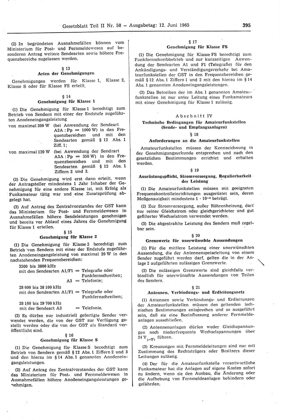 Gesetzblatt (GBl.) der Deutschen Demokratischen Republik (DDR) Teil ⅠⅠ 1965, Seite 395 (GBl. DDR ⅠⅠ 1965, S. 395)