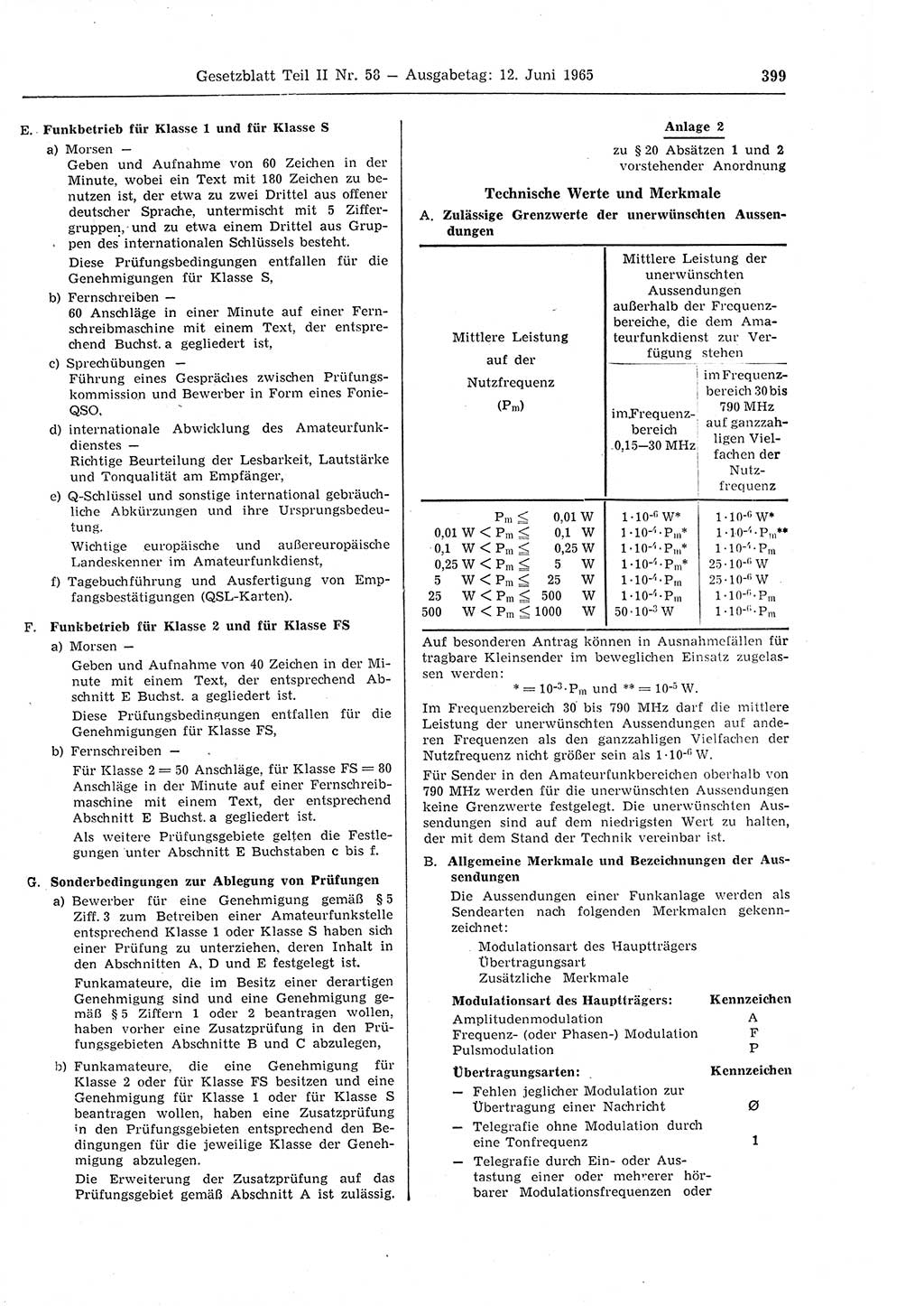 Gesetzblatt (GBl.) der Deutschen Demokratischen Republik (DDR) Teil ⅠⅠ 1965, Seite 399 (GBl. DDR ⅠⅠ 1965, S. 399)