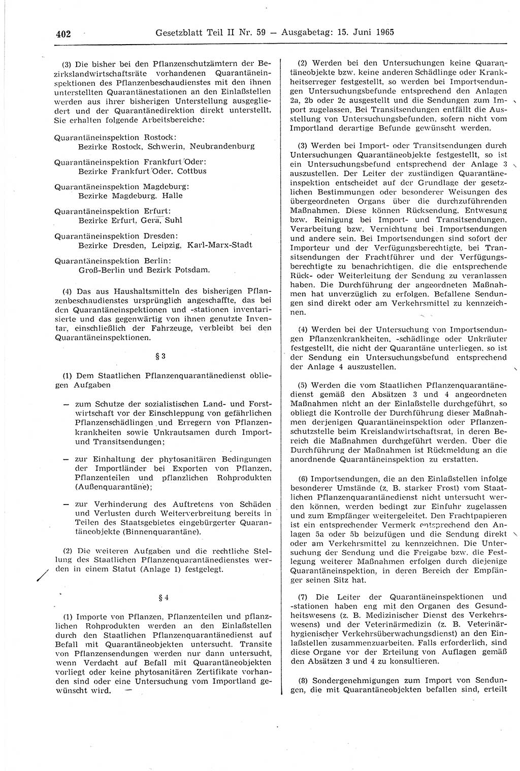 Gesetzblatt (GBl.) der Deutschen Demokratischen Republik (DDR) Teil ⅠⅠ 1965, Seite 402 (GBl. DDR ⅠⅠ 1965, S. 402)
