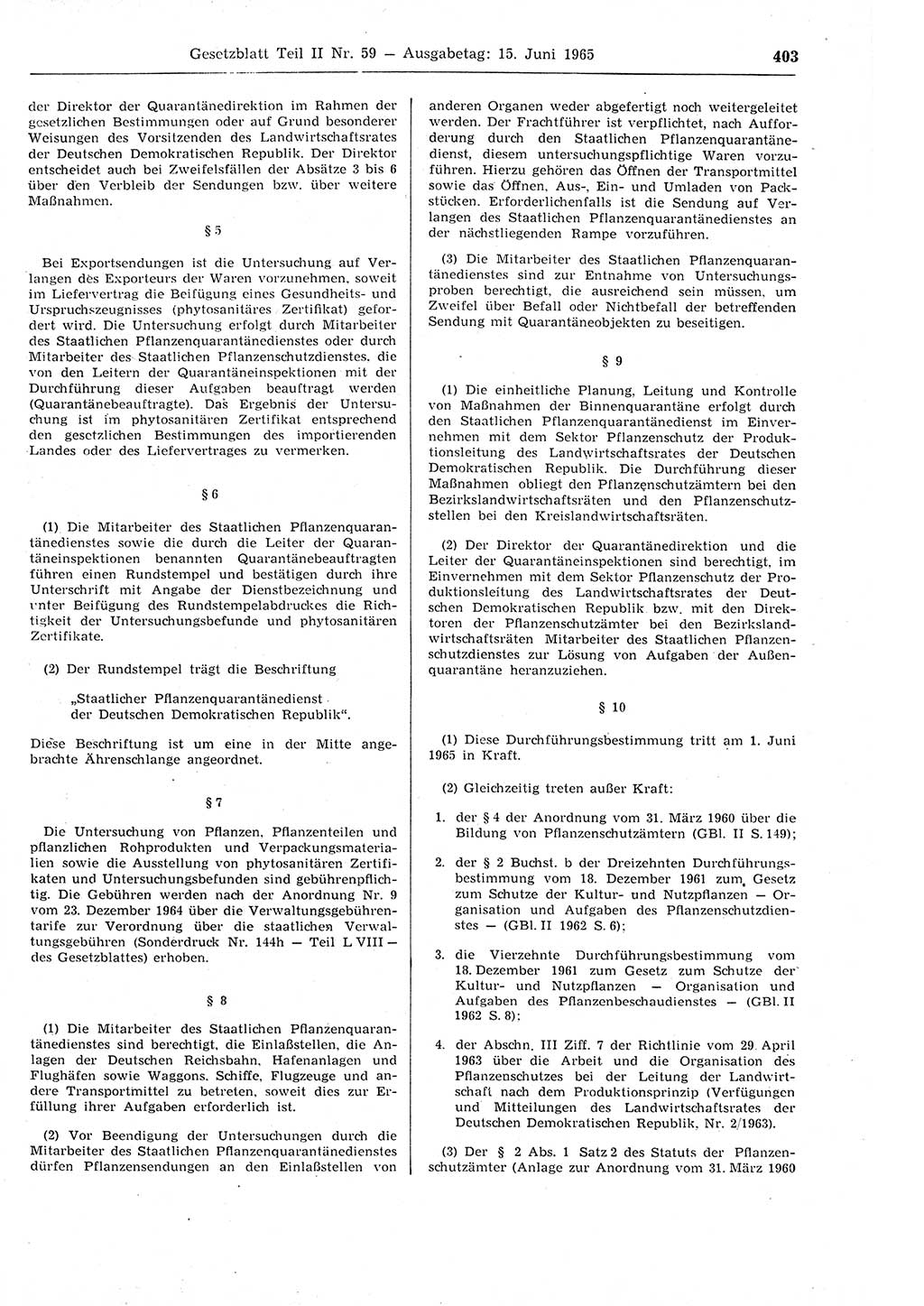 Gesetzblatt (GBl.) der Deutschen Demokratischen Republik (DDR) Teil ⅠⅠ 1965, Seite 403 (GBl. DDR ⅠⅠ 1965, S. 403)