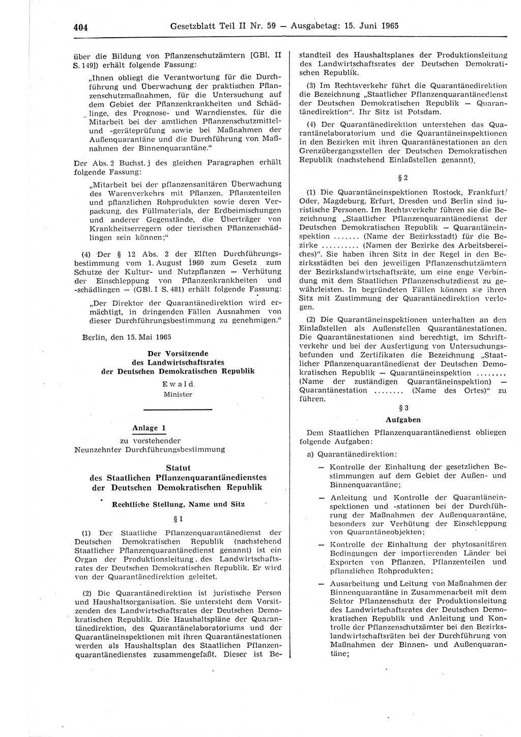 Gesetzblatt (GBl.) der Deutschen Demokratischen Republik (DDR) Teil ⅠⅠ 1965, Seite 404 (GBl. DDR ⅠⅠ 1965, S. 404)