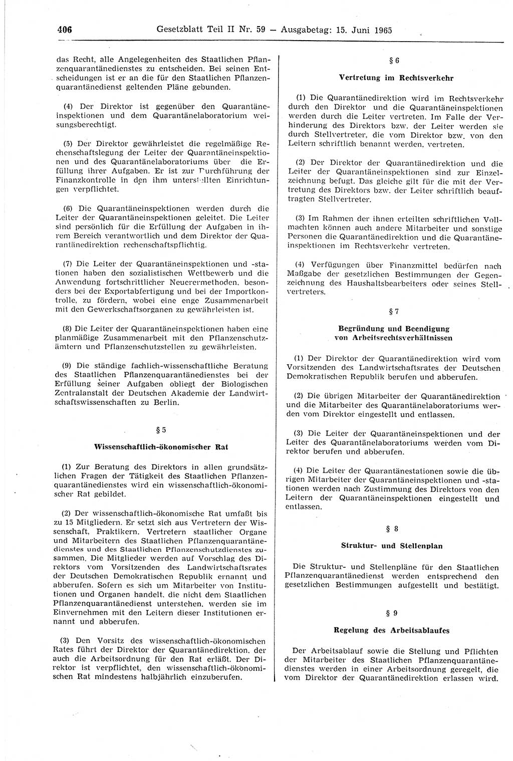 Gesetzblatt (GBl.) der Deutschen Demokratischen Republik (DDR) Teil ⅠⅠ 1965, Seite 406 (GBl. DDR ⅠⅠ 1965, S. 406)