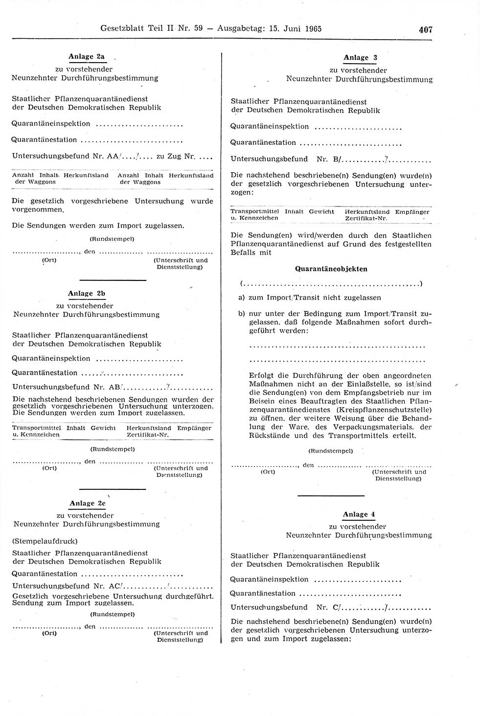 Gesetzblatt (GBl.) der Deutschen Demokratischen Republik (DDR) Teil ⅠⅠ 1965, Seite 407 (GBl. DDR ⅠⅠ 1965, S. 407)