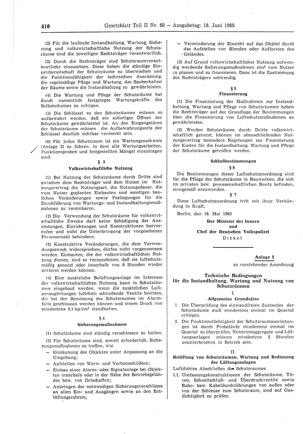 Gesetzblatt (GBl.) der Deutschen Demokratischen Republik (DDR) Teil ⅠⅠ 1965, Seite 410 (GBl. DDR ⅠⅠ 1965, S. 410)