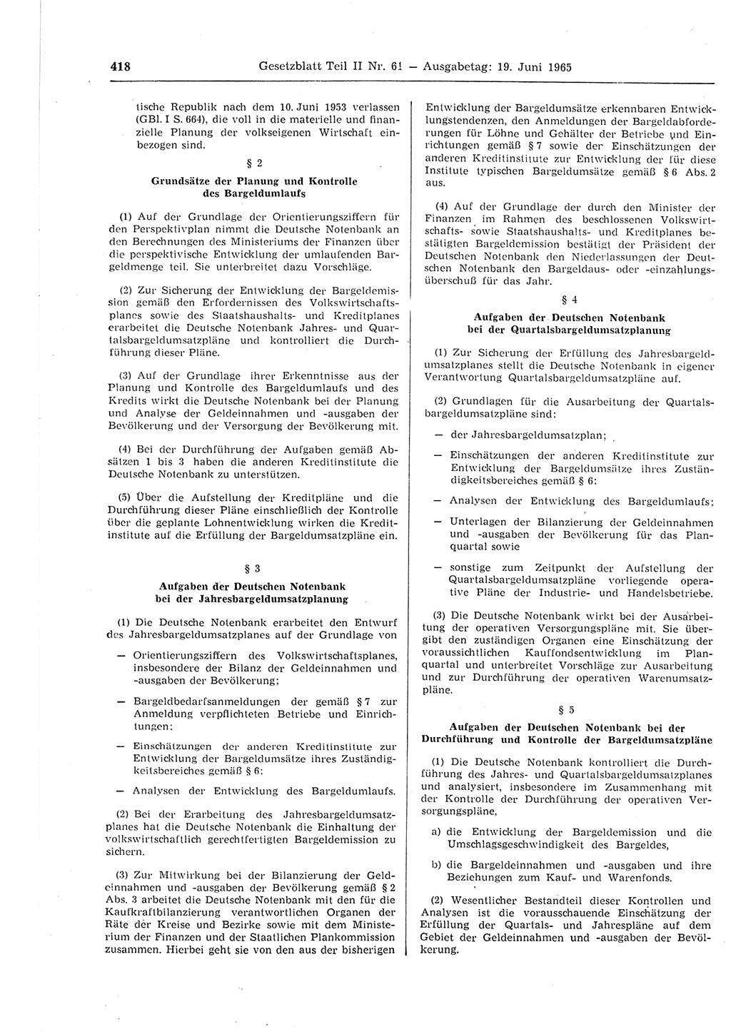 Gesetzblatt (GBl.) der Deutschen Demokratischen Republik (DDR) Teil ⅠⅠ 1965, Seite 418 (GBl. DDR ⅠⅠ 1965, S. 418)