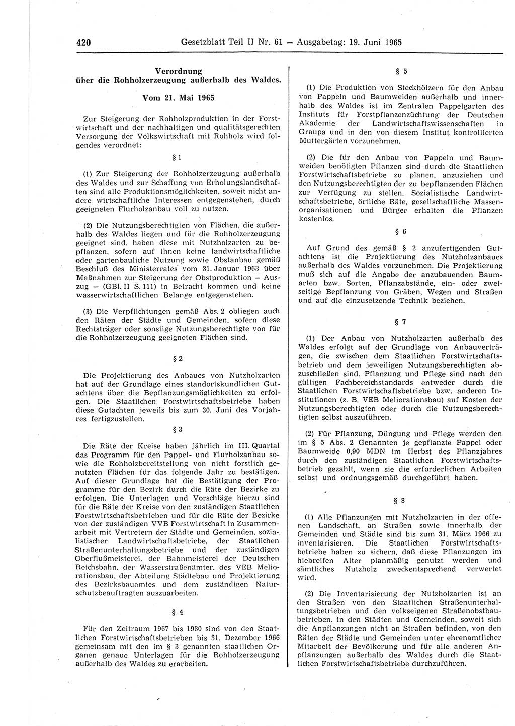 Gesetzblatt (GBl.) der Deutschen Demokratischen Republik (DDR) Teil ⅠⅠ 1965, Seite 420 (GBl. DDR ⅠⅠ 1965, S. 420)