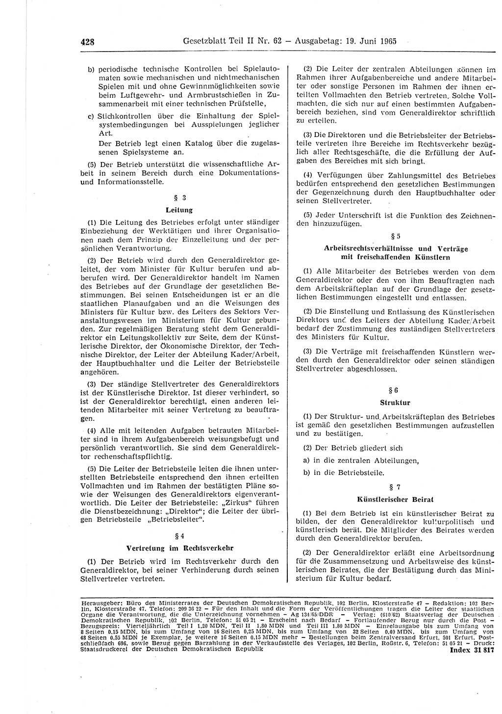 Gesetzblatt (GBl.) der Deutschen Demokratischen Republik (DDR) Teil ⅠⅠ 1965, Seite 428 (GBl. DDR ⅠⅠ 1965, S. 428)