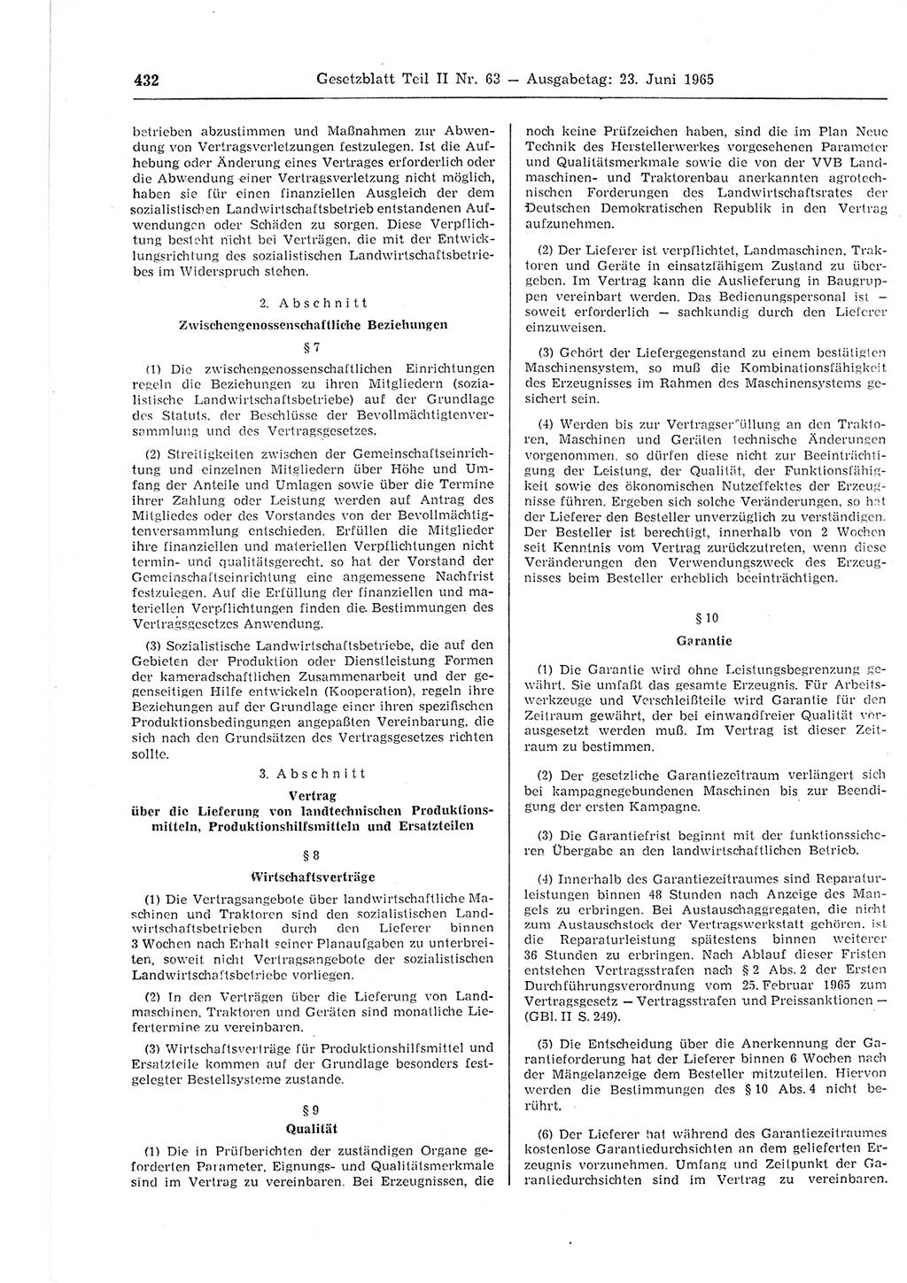 Gesetzblatt (GBl.) der Deutschen Demokratischen Republik (DDR) Teil ⅠⅠ 1965, Seite 432 (GBl. DDR ⅠⅠ 1965, S. 432)