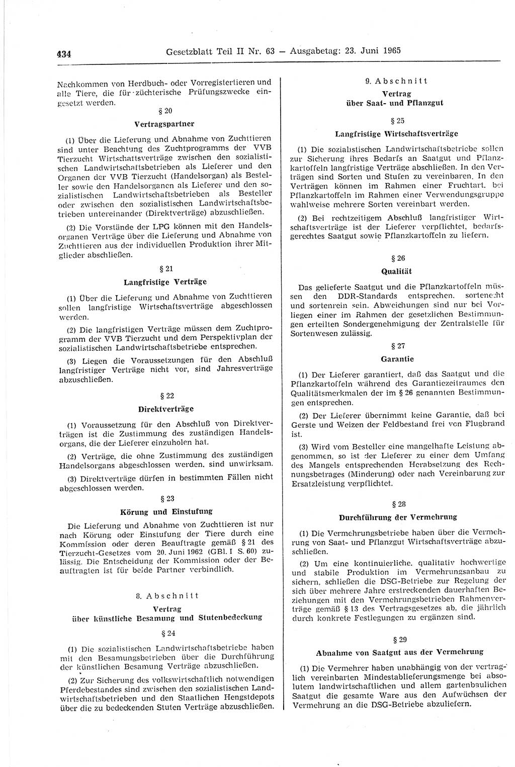 Gesetzblatt (GBl.) der Deutschen Demokratischen Republik (DDR) Teil ⅠⅠ 1965, Seite 434 (GBl. DDR ⅠⅠ 1965, S. 434)