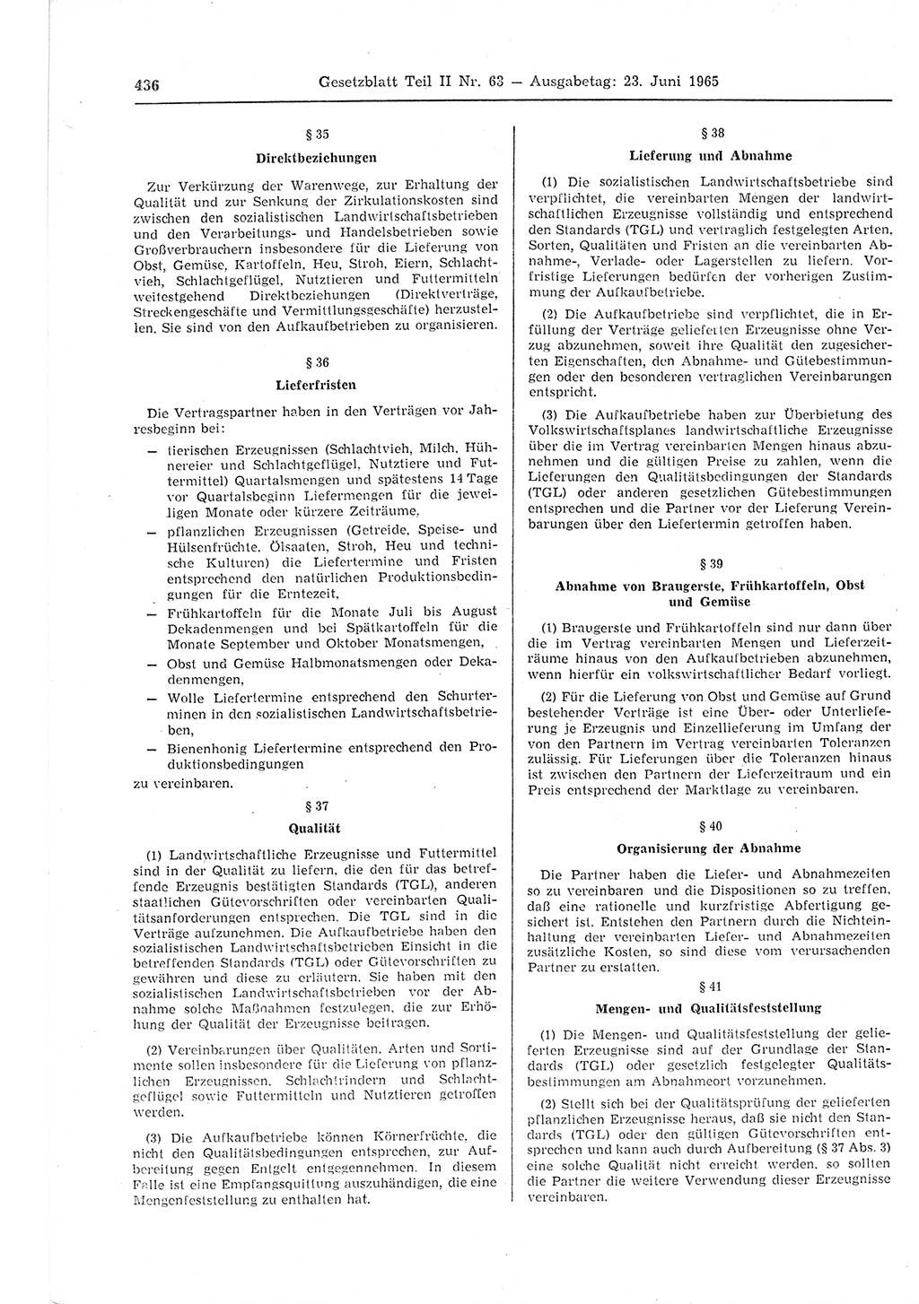 Gesetzblatt (GBl.) der Deutschen Demokratischen Republik (DDR) Teil ⅠⅠ 1965, Seite 436 (GBl. DDR ⅠⅠ 1965, S. 436)