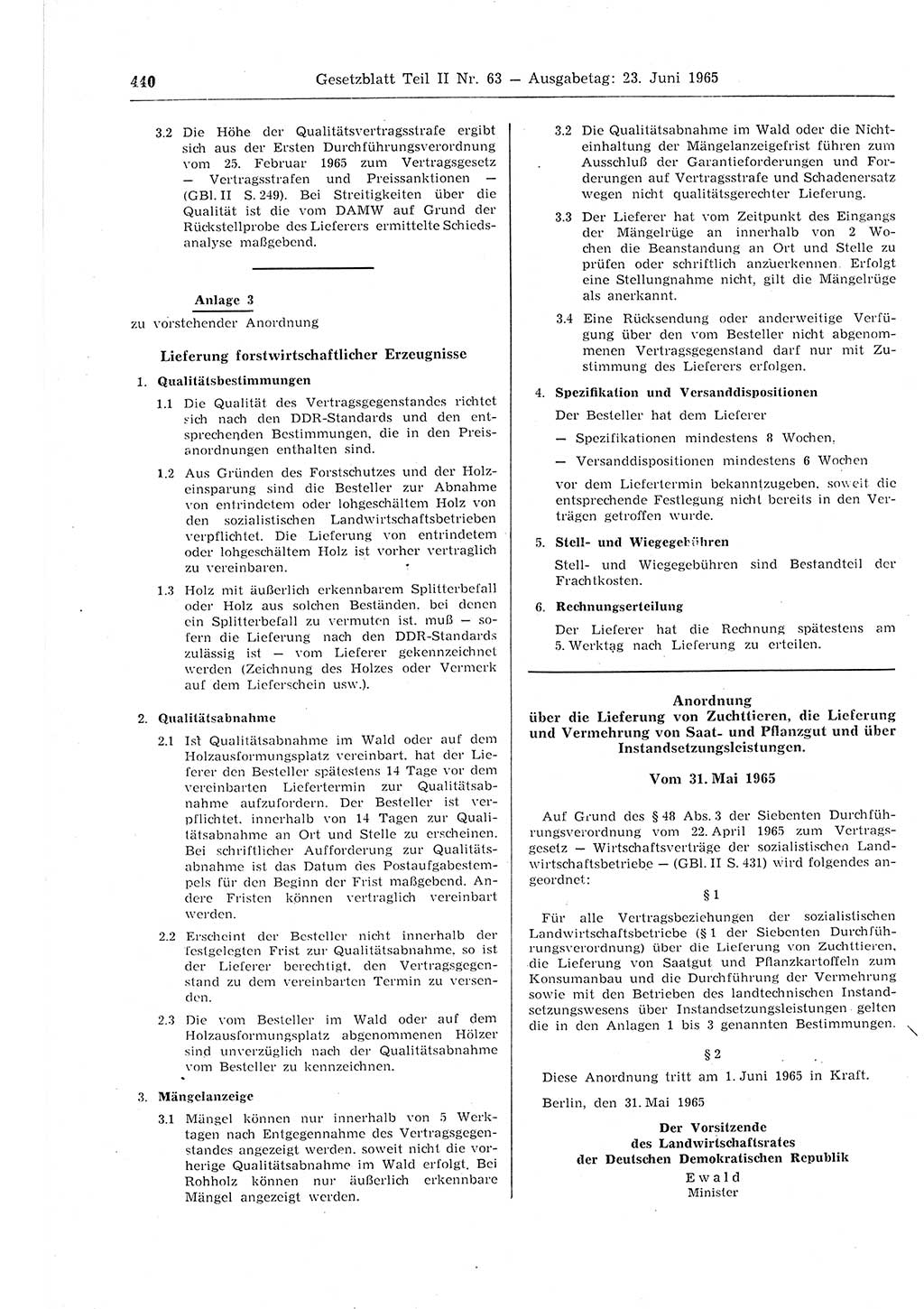Gesetzblatt (GBl.) der Deutschen Demokratischen Republik (DDR) Teil ⅠⅠ 1965, Seite 440 (GBl. DDR ⅠⅠ 1965, S. 440)