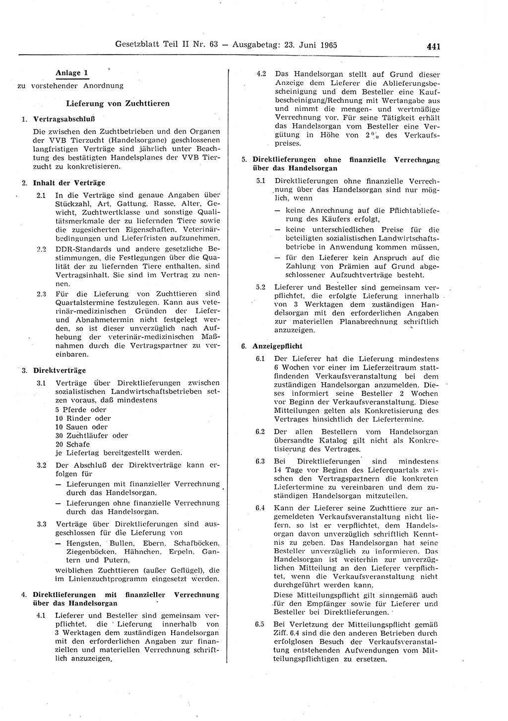 Gesetzblatt (GBl.) der Deutschen Demokratischen Republik (DDR) Teil ⅠⅠ 1965, Seite 441 (GBl. DDR ⅠⅠ 1965, S. 441)