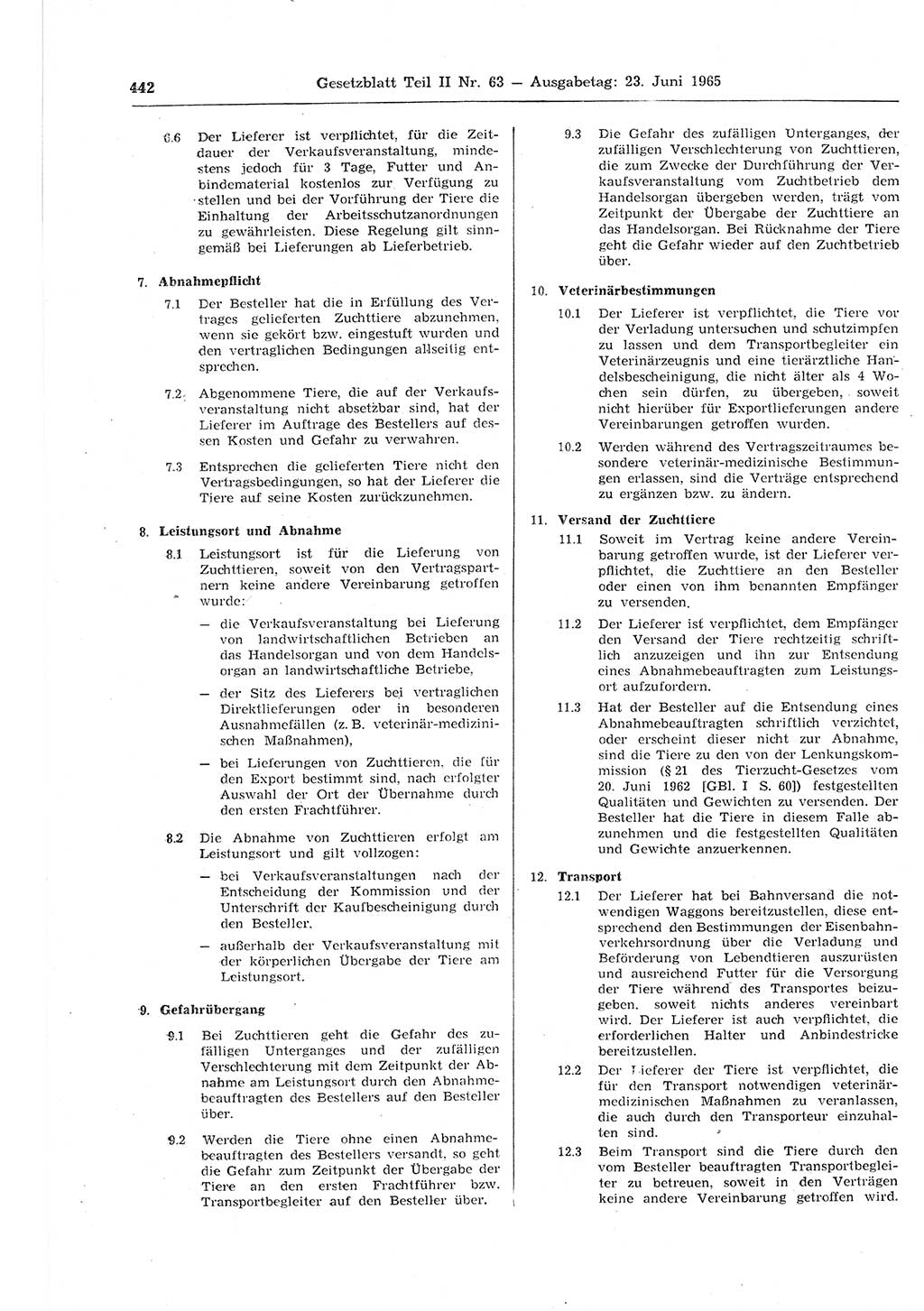 Gesetzblatt (GBl.) der Deutschen Demokratischen Republik (DDR) Teil ⅠⅠ 1965, Seite 442 (GBl. DDR ⅠⅠ 1965, S. 442)