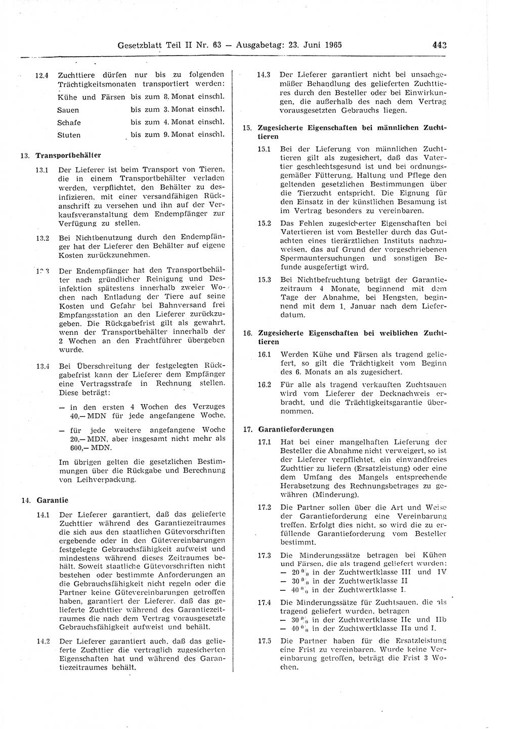 Gesetzblatt (GBl.) der Deutschen Demokratischen Republik (DDR) Teil ⅠⅠ 1965, Seite 443 (GBl. DDR ⅠⅠ 1965, S. 443)