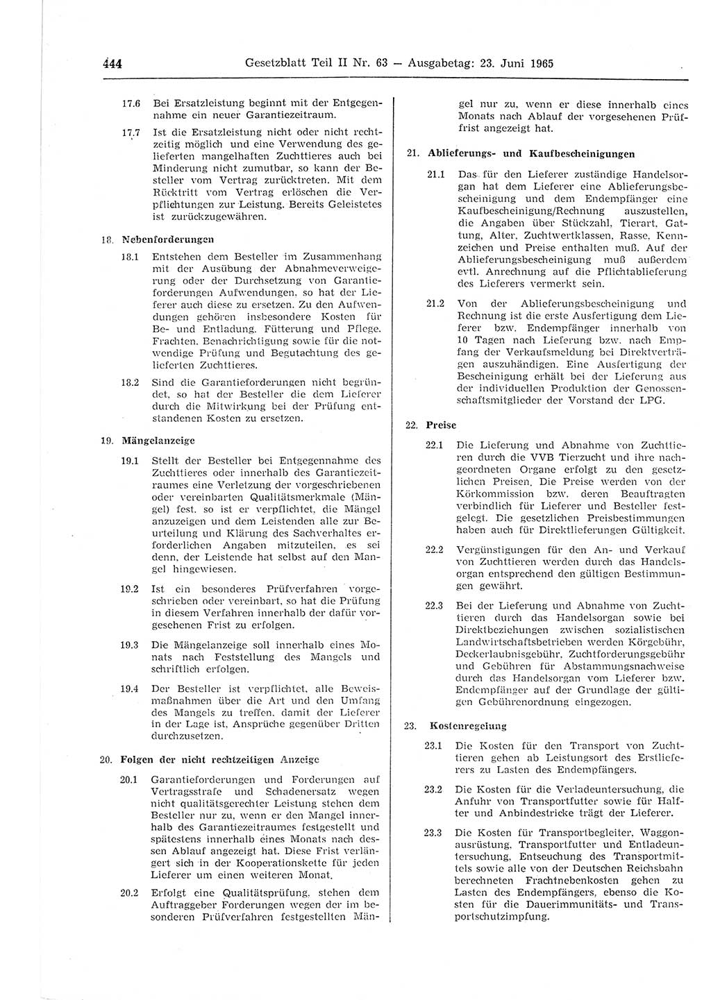 Gesetzblatt (GBl.) der Deutschen Demokratischen Republik (DDR) Teil ⅠⅠ 1965, Seite 444 (GBl. DDR ⅠⅠ 1965, S. 444)