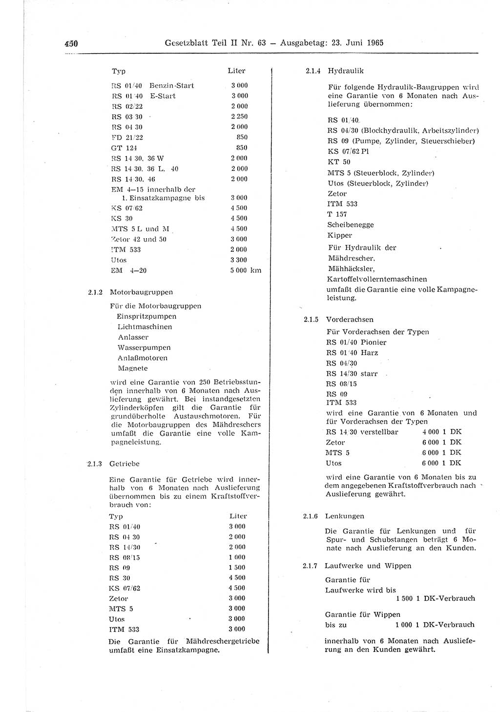 Gesetzblatt (GBl.) der Deutschen Demokratischen Republik (DDR) Teil ⅠⅠ 1965, Seite 450 (GBl. DDR ⅠⅠ 1965, S. 450)