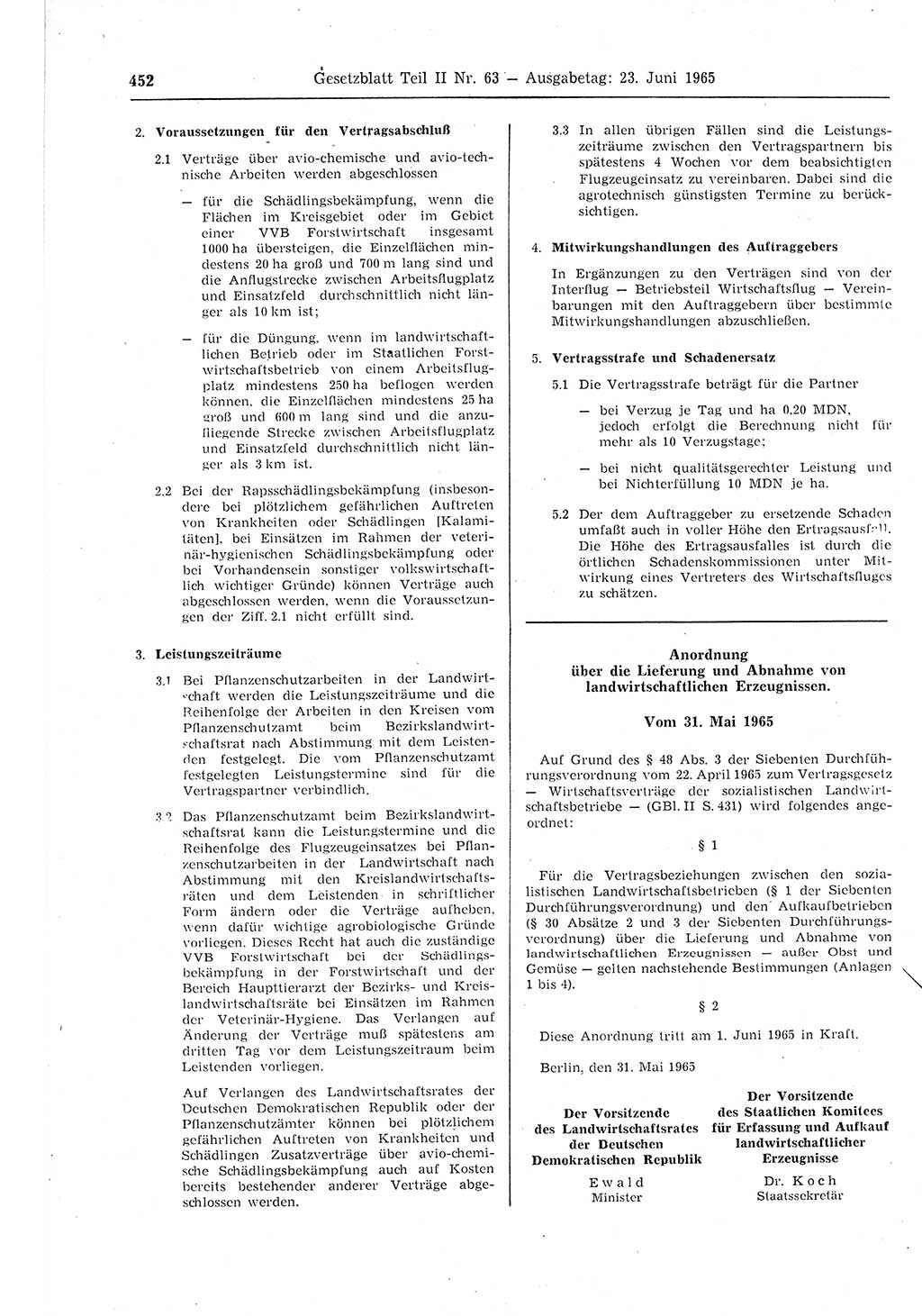 Gesetzblatt (GBl.) der Deutschen Demokratischen Republik (DDR) Teil ⅠⅠ 1965, Seite 452 (GBl. DDR ⅠⅠ 1965, S. 452)