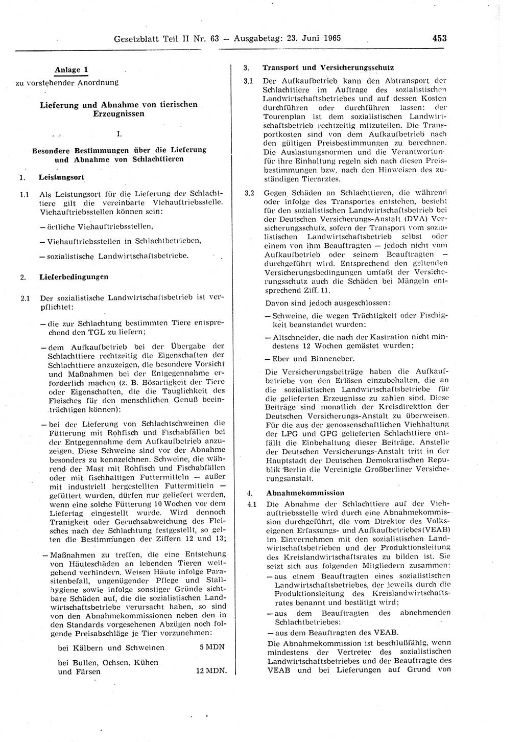 Gesetzblatt (GBl.) der Deutschen Demokratischen Republik (DDR) Teil ⅠⅠ 1965, Seite 453 (GBl. DDR ⅠⅠ 1965, S. 453)